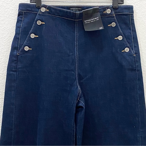 BANANA REPUBLIC High Rise Wide Leg Cropped Sailor Jeans Dark Wash Denim Jeans 32 - Picture 5 of 12